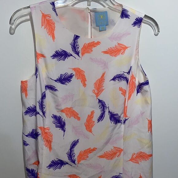 CeCe Women's Multicolor Feather Print Sleeveless Midi Dress Size 4/Small - Picture 2 of 9